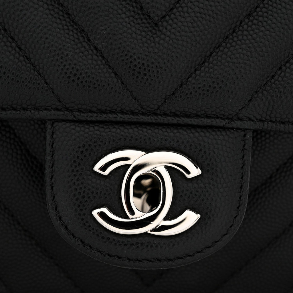 Chanel Caviar Chevron Quilted Mini Rectangular Flap Black