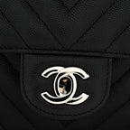 Chanel Caviar Chevron Quilted Mini Rectangular Flap Black