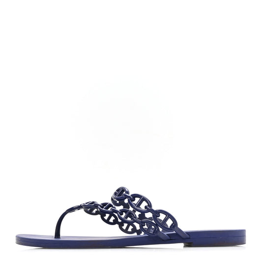Hermes Rubber Women's Chaine d'Ancre Island Sandals 37 Bleu Smalt