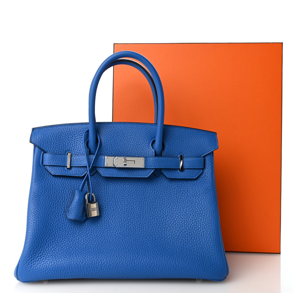 Hermes Taurillon Clemence Verso Birkin 30 Bleu Zellige Bleu Paradis