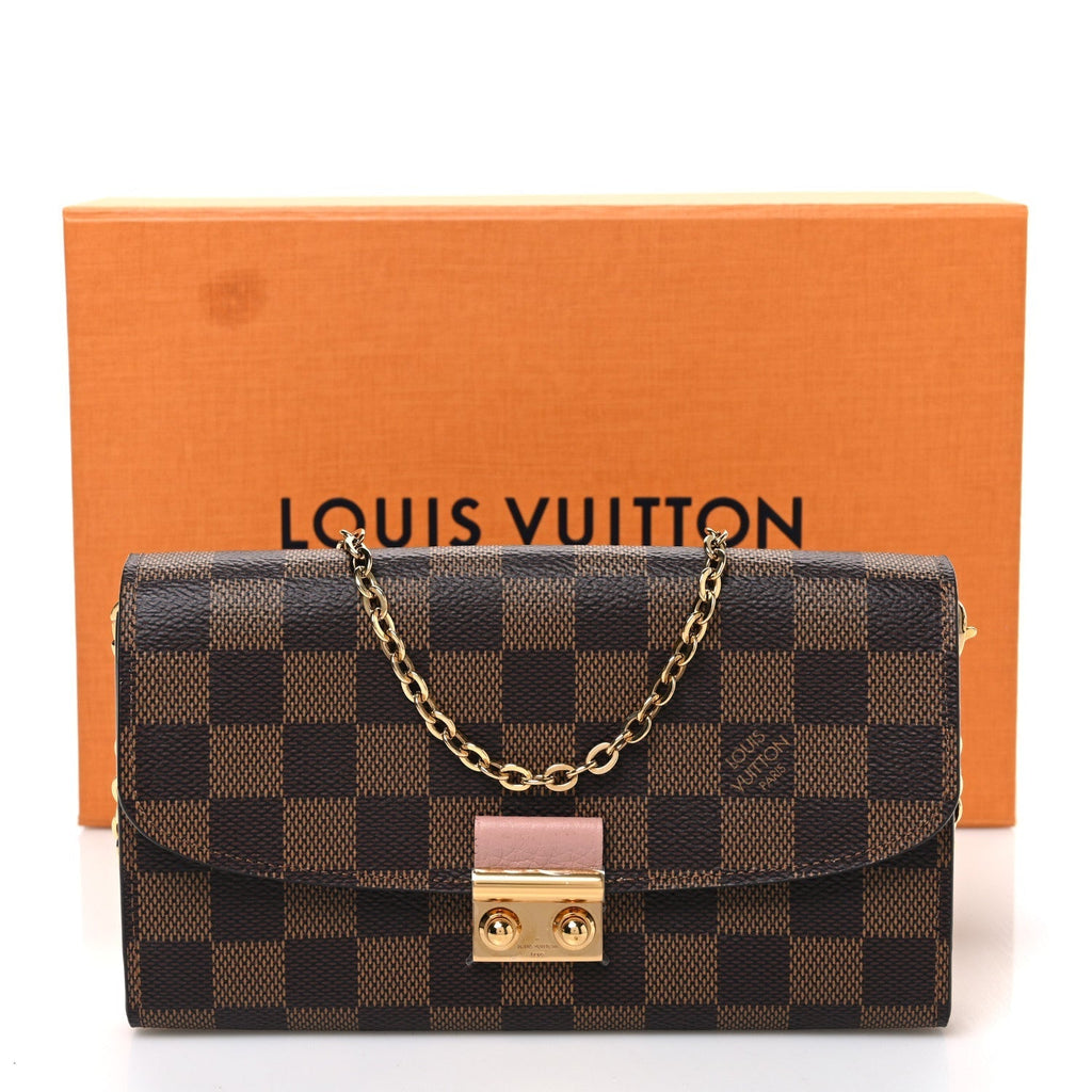 Louis Vuitton Damier Ebene Croisette Chain Wallet Rose Ballerine