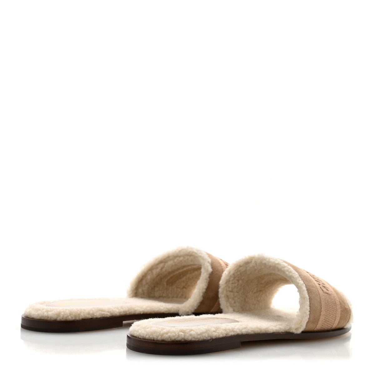 Christian Dior Suede Shearling Women's Dway Slide Sandals 38 Cookie