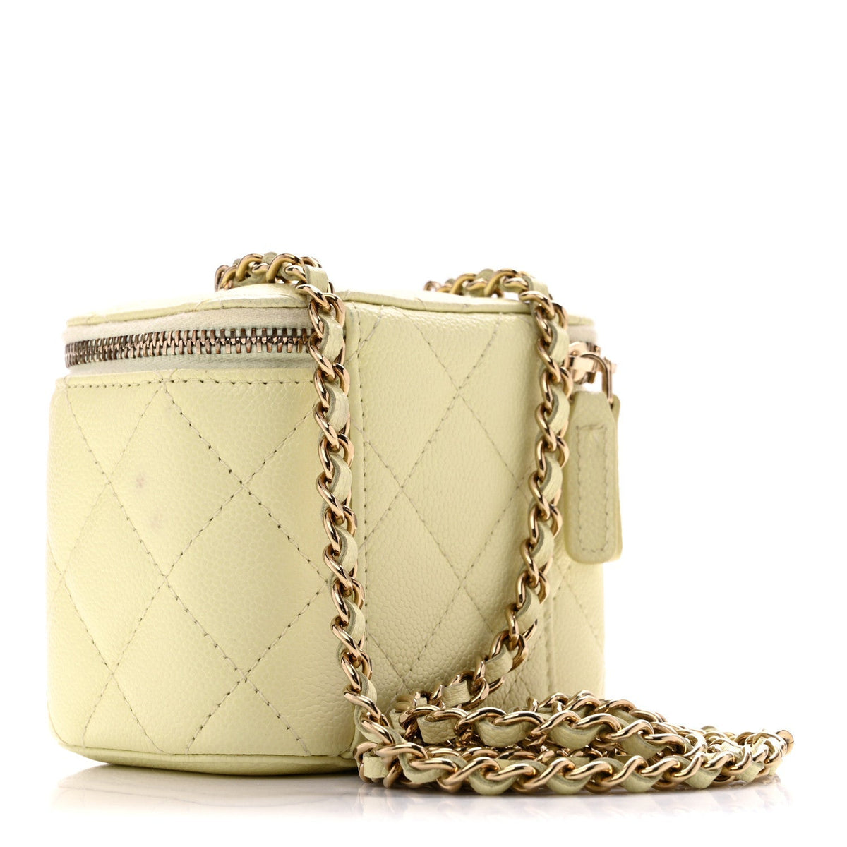 Chanel Caviar Quilted Mini Vanity Case With Chain Light Yellow