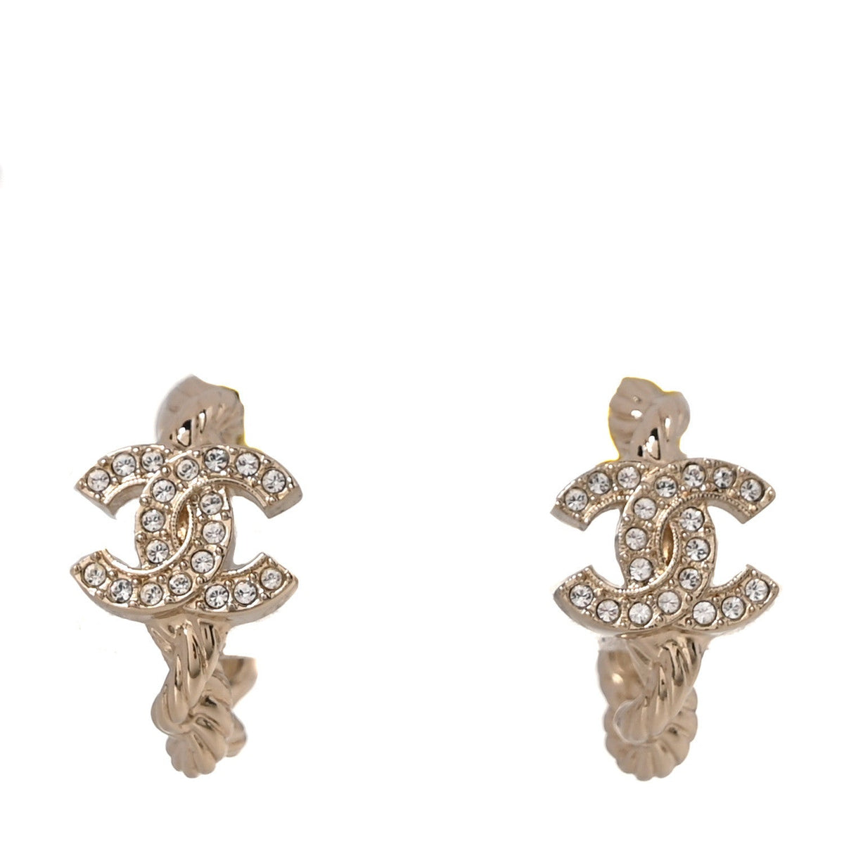 Metal Crystal Twist CC Hoop Earrings Gold