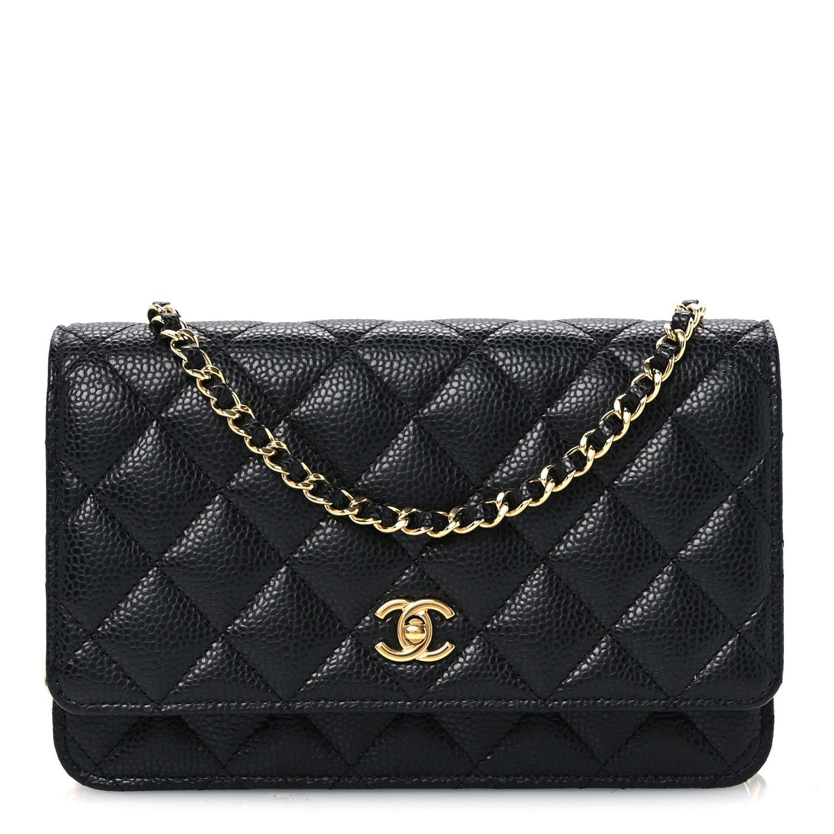 Quilted Caviar Wallet Bag - Black