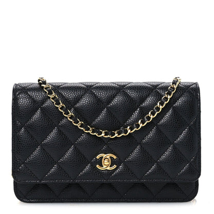 Quilted Caviar Wallet Bag - Black