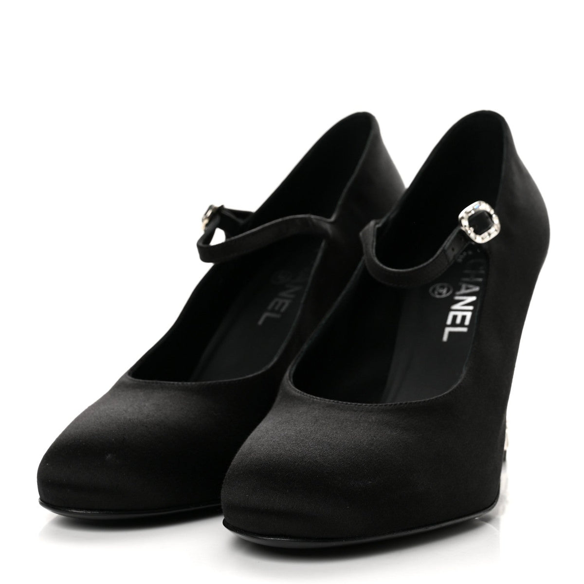 Chanel Satin Crystal Mary Jane Women's Pumps Black