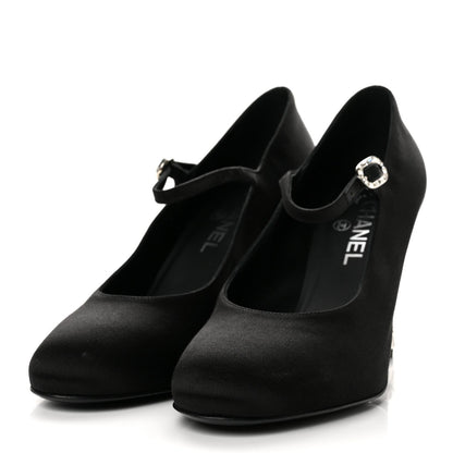 Chanel Satin Crystal Mary Jane Women's Pumps Black