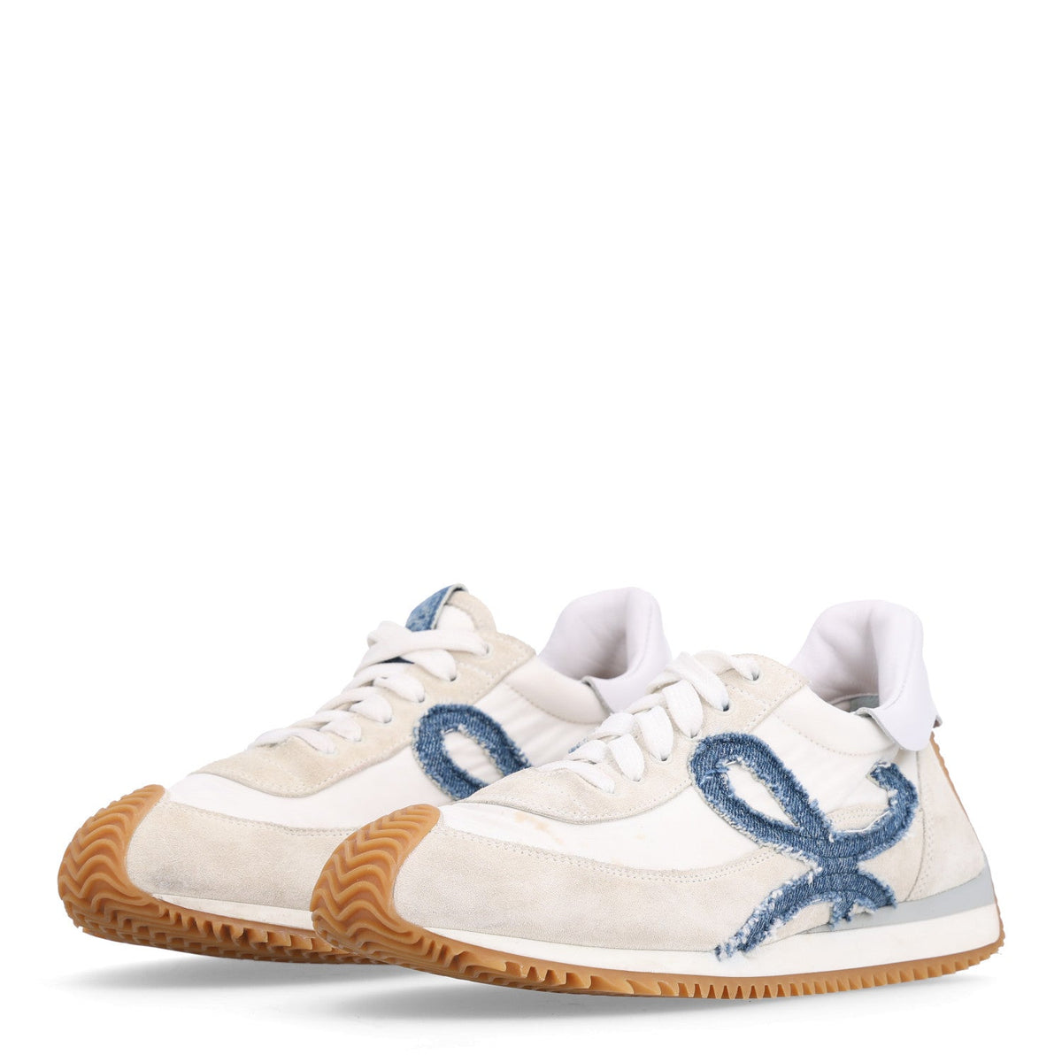 Loewe Nylon Suede Denim Women's Flow Retro Runner Sneakers 37 White