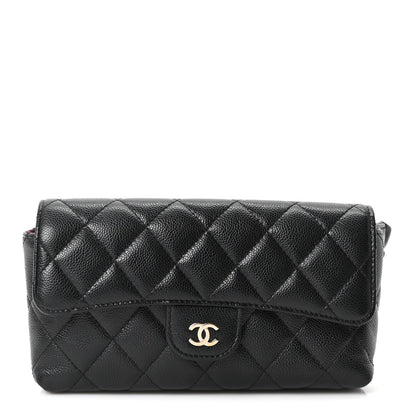 Quilted Caviar Flap Shoulder Bag - Black