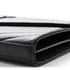 Saint Laurent Grain De Poudre Chevron Chain Wallet Black
