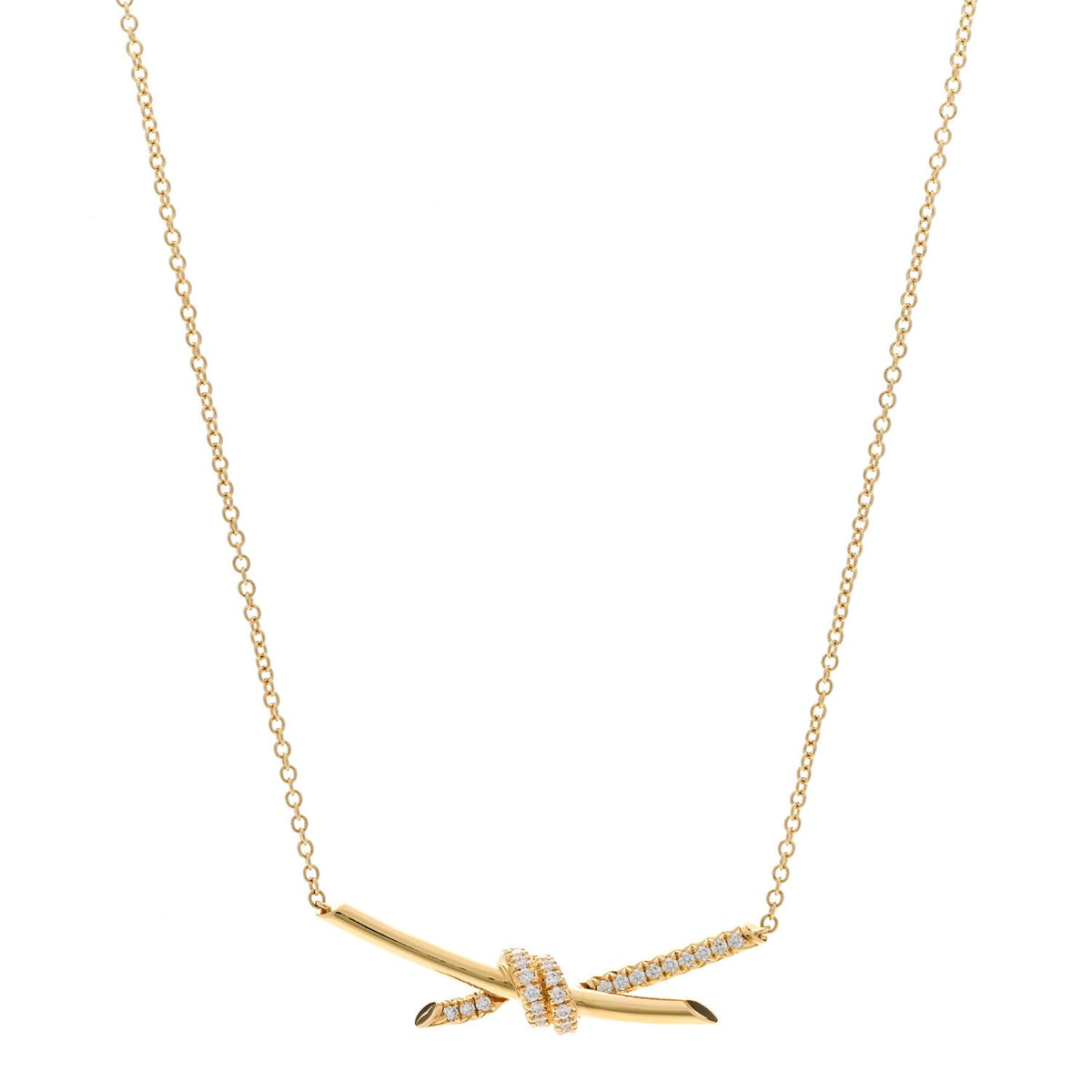 18K Yellow Gold Diamond Knot Necklace