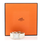 Hermes Stainless Steel Alligator Diamond 21mm Heure H Watch Blanc