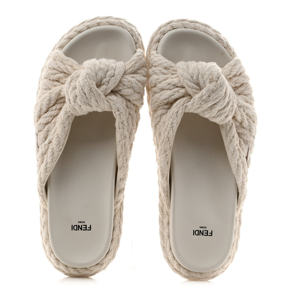 Fendi Jacquard Women's Tessuto Treccia Ricamo Logo Slides 40 Grezzo Moka