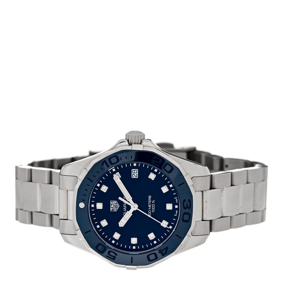 Tag Heuer Stainless Steel Ceramic Diamond 35mm Aquaracer Watch Blue WAY131L