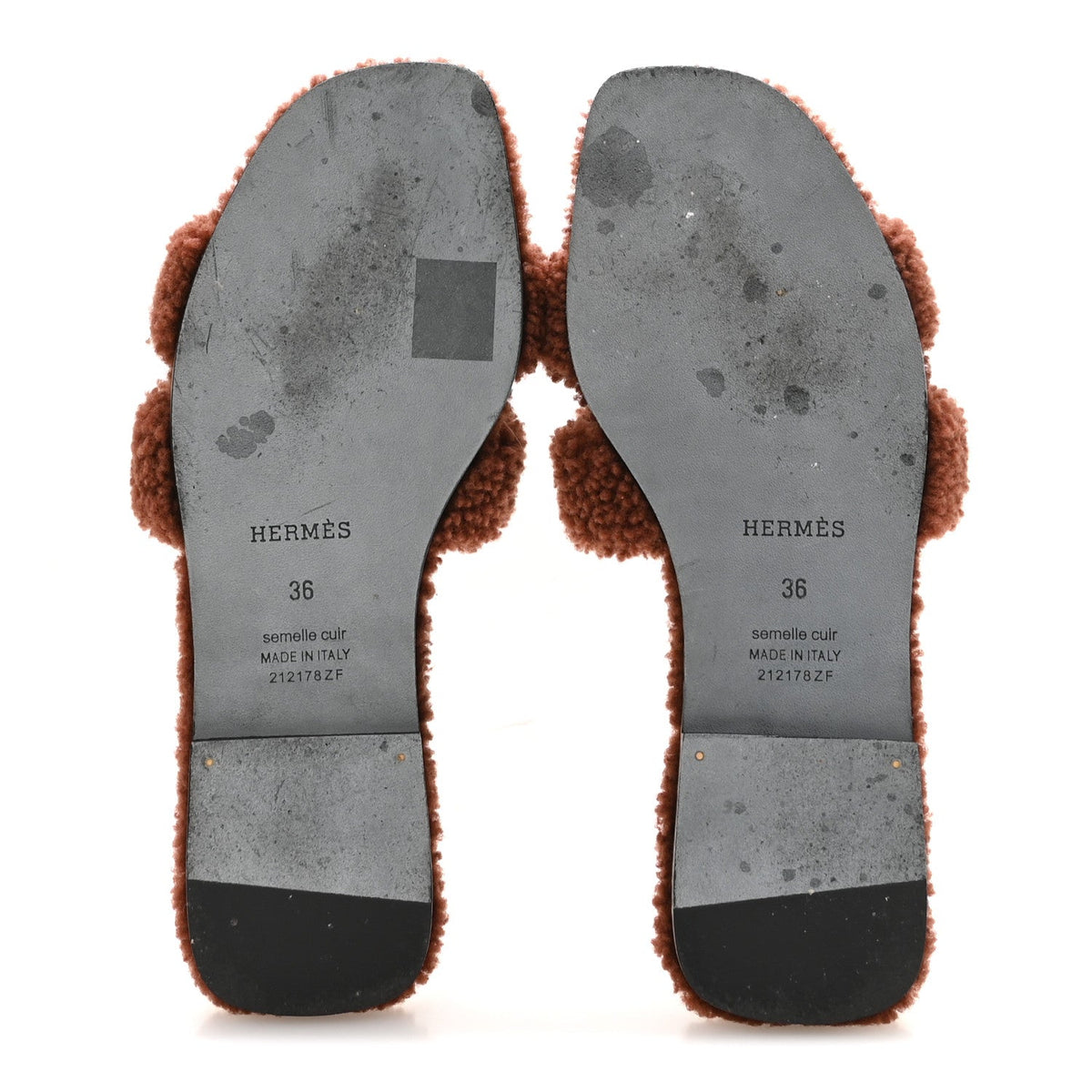 Hermes Woolskin Women's Oran Sandals 36 Cognac