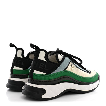 Chanel Suede Calfskin Mixed Fibers Women's CC Sneakers 39 Ivory Green Light Blue