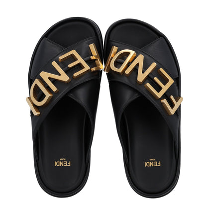 Fendi Vitello Women's Fendigraphy Slide Sandals 36 Black