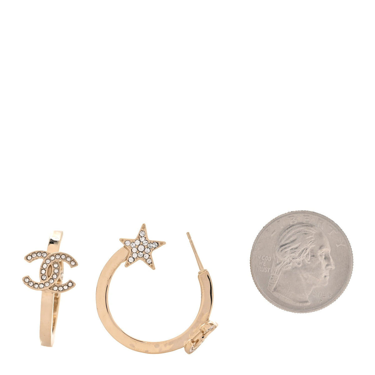 Metal Crystal CC Hoop Earrings Gold