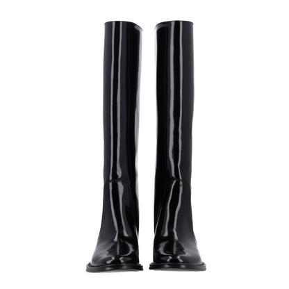 Saint Laurent Vitello Calfskin Women's Ruinart Hunt 25 Boots 37.5 Black
