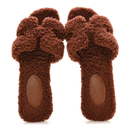 Hermes Woolskin Women's Oran Sandals 36 Cognac