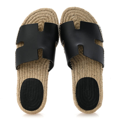 Hermes Calfskin Men's Antigua Espadrille Sandals 39 Black