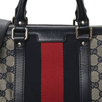 Gucci Monogram Selleria Calfskin Vintage Web Medium Boston Beige Blue