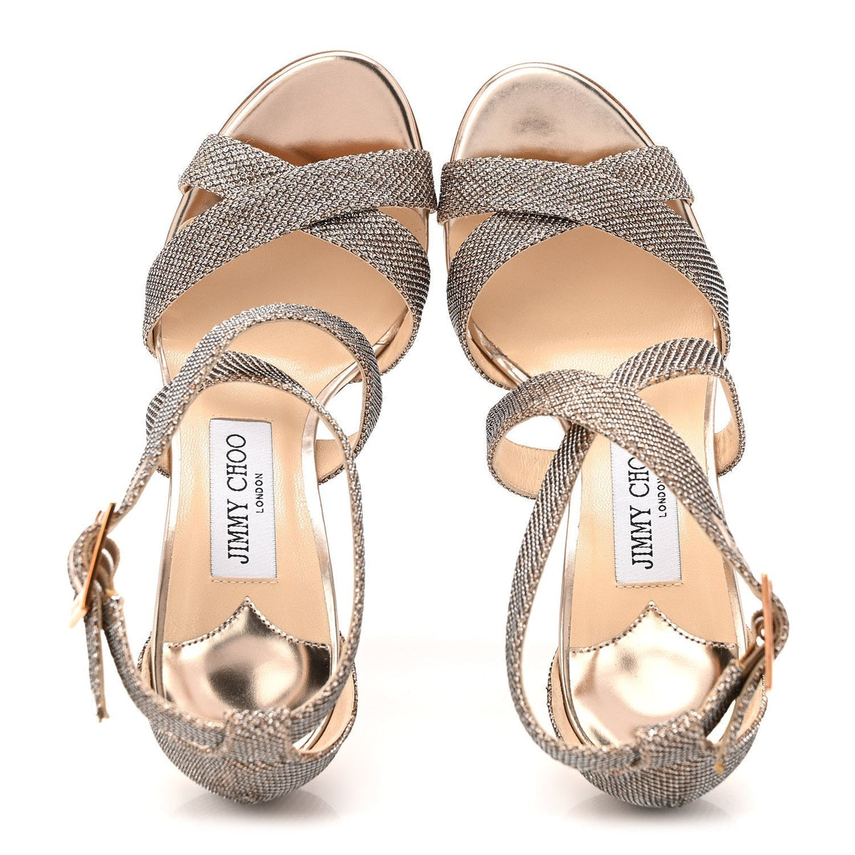 Jimmy Choo Lamé Glitter Women's Lottie Sandals 36.5 Macaroon