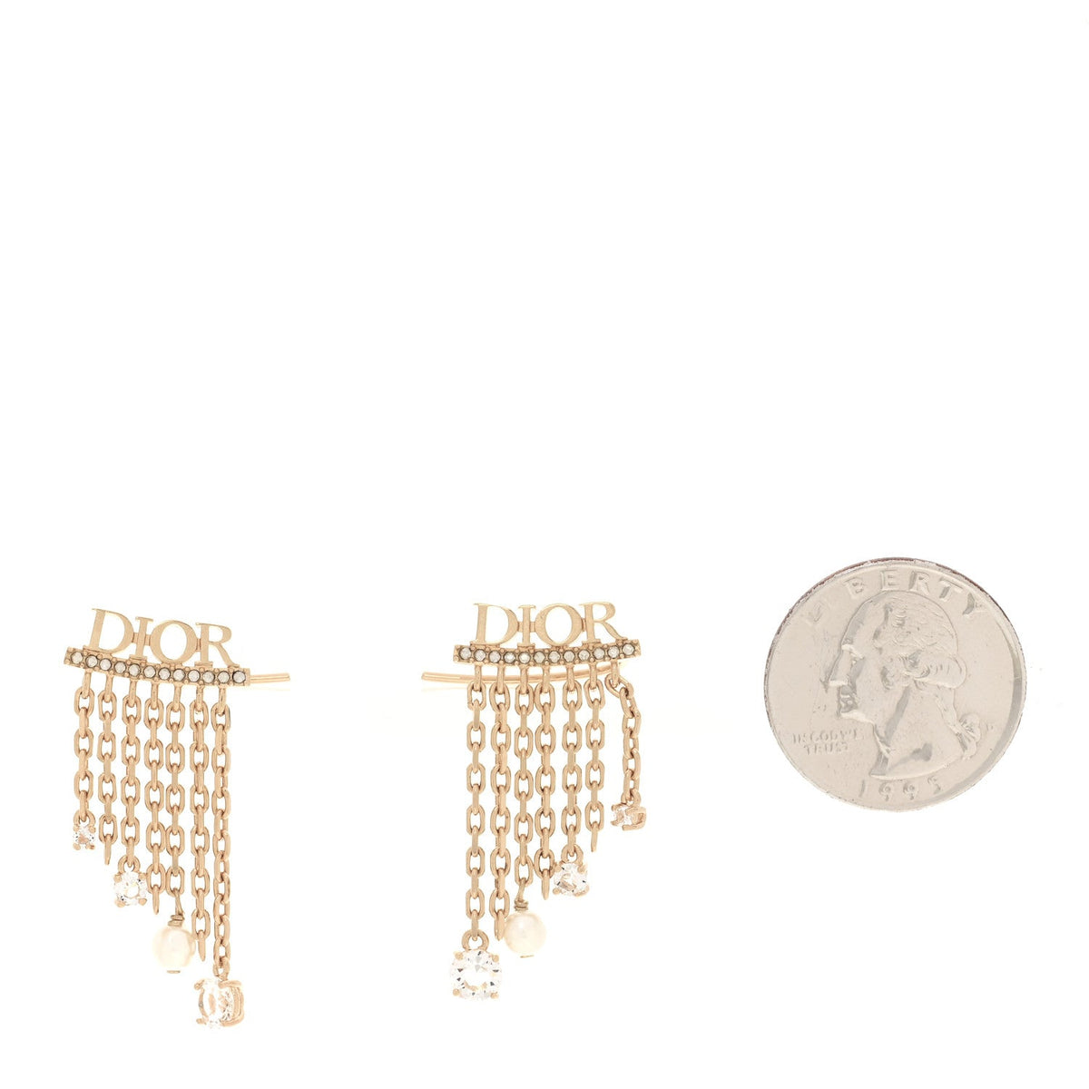 Christian DiorPearl Crystal Dangle Chain Logo Earrings Gold