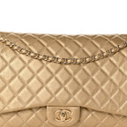 Chanel Metallic Calfskin Quilted Small XXL Travel Flap Bag Gold