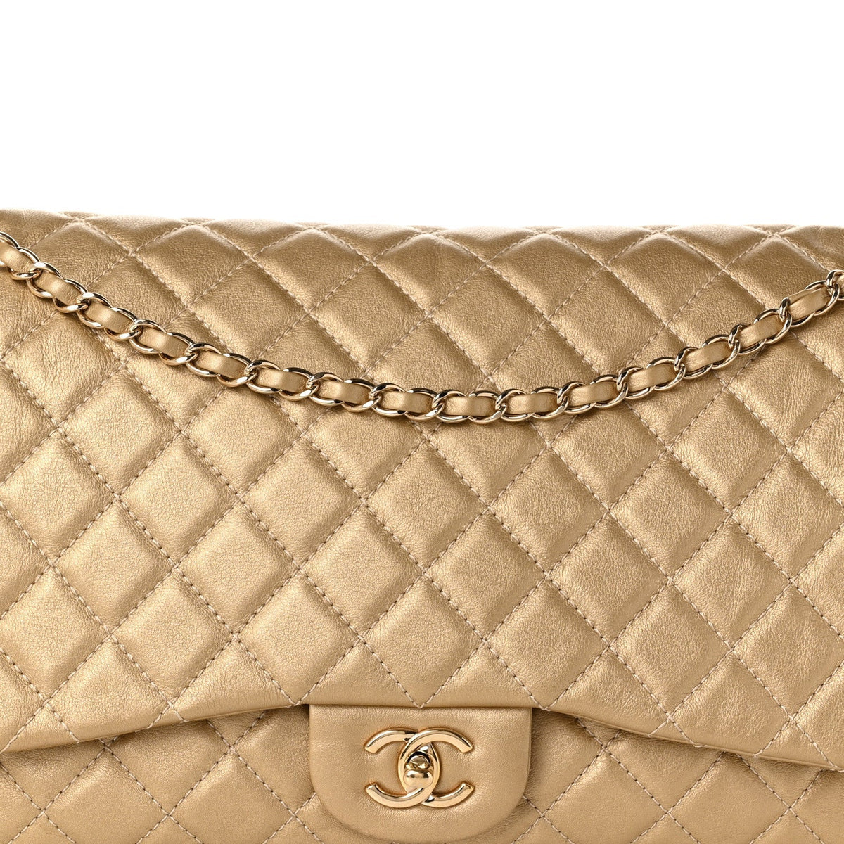 Chanel Metallic Calfskin Quilted Small XXL Travel Flap Bag Gold