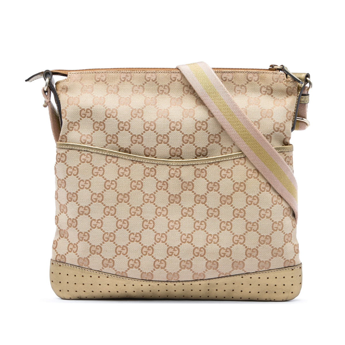Zip Messenger Bag GG Canvas with Perforated Leather Medium