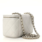 Chanel Caviar Quilted Small Tiny CC Vanity Case With Chain Light Grey
