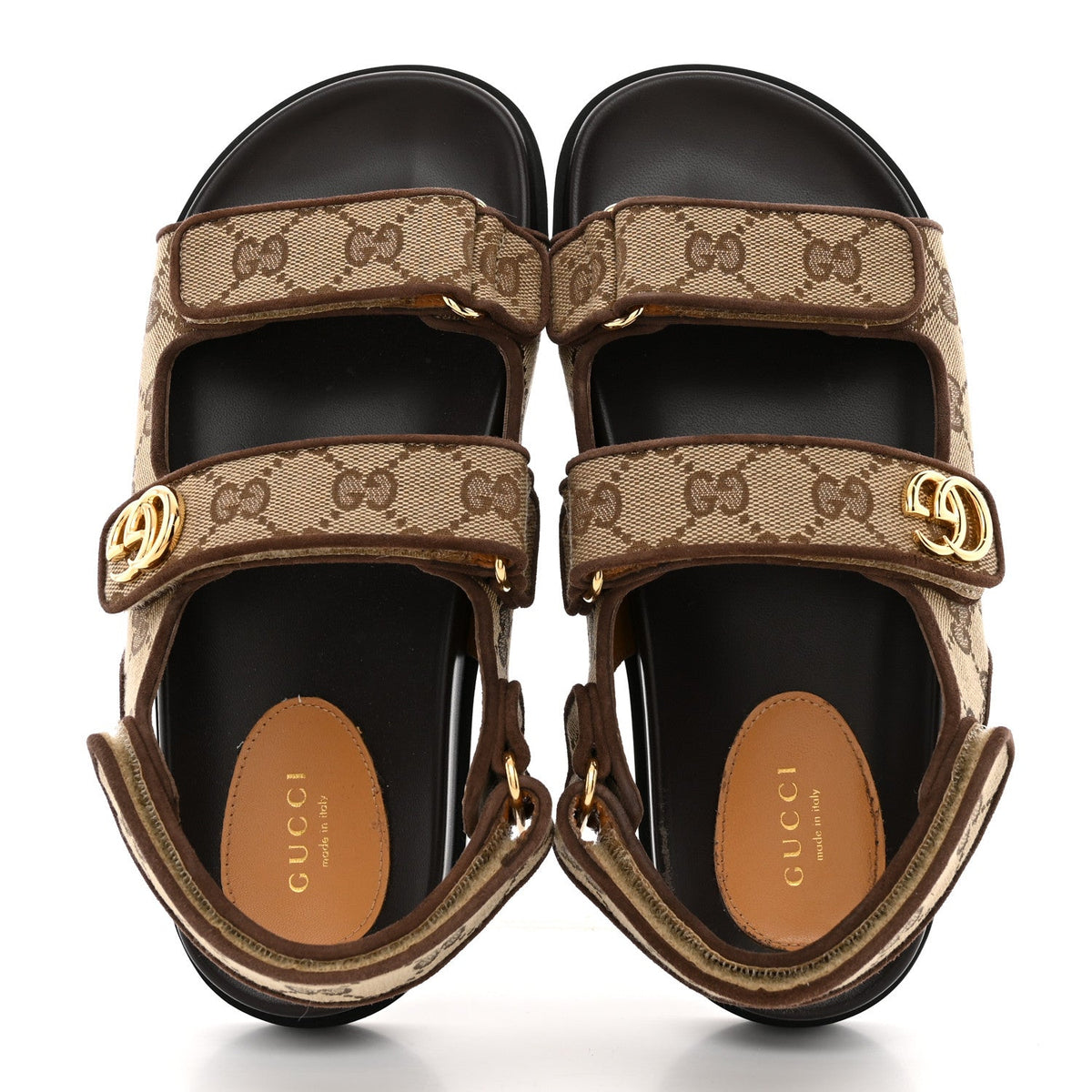 Gucci GG Monogram Eco Fabric Women's Slide Sandals 37 Beige Ebony