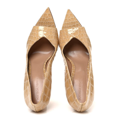 Bottega Veneta Gloss Calfskin Women's Punta Wedge Heel Sandals 41 Praline