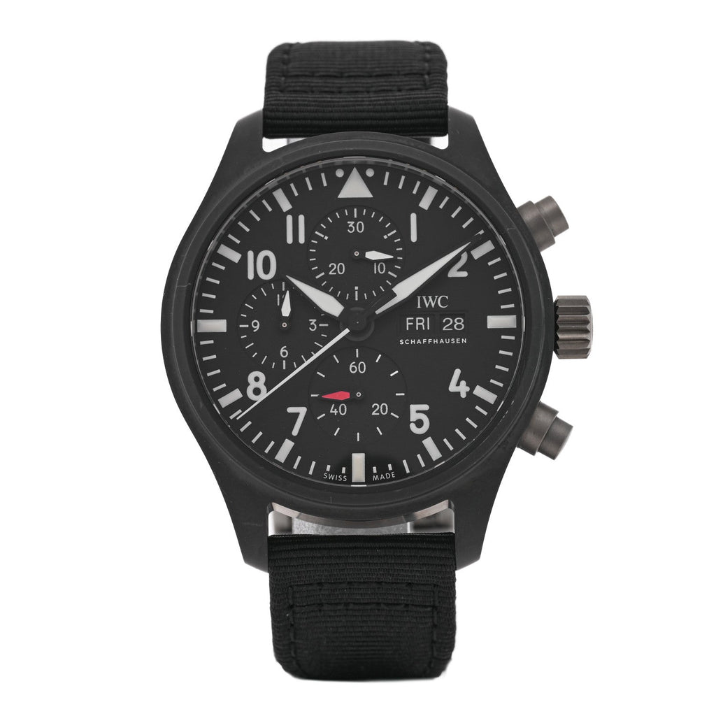 IWC Ceramic Titanium Fabric 44mm Pilot Top Gun Chronograph Automatic Watch Black IW389101