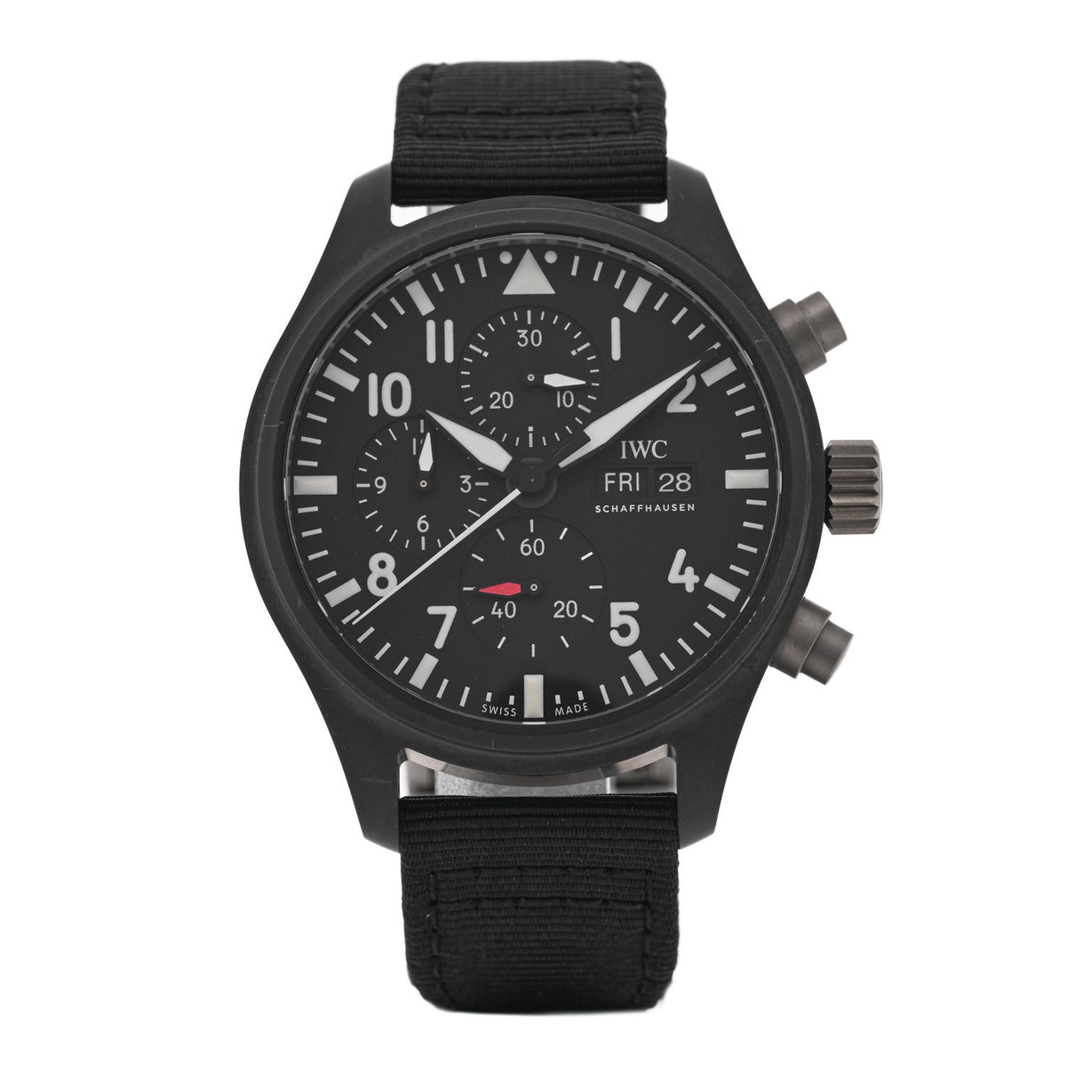 IWC Ceramic Titanium Fabric 44mm Pilot Top Gun Chronograph Automatic Watch Black IW389101