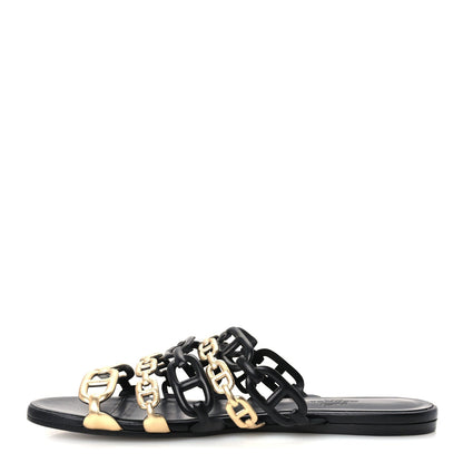 Hermes Nappa Women's Thalassa Sandals 37 Black Doré