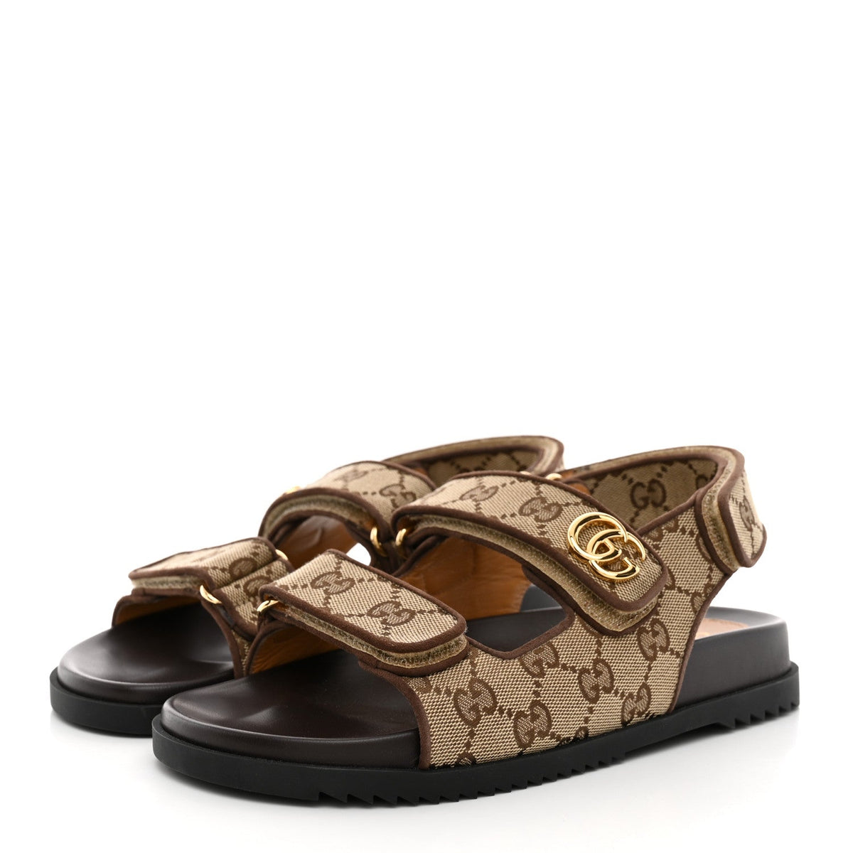 Gucci GG Monogram Eco Fabric Women's Slide Sandals 37 Beige Ebony