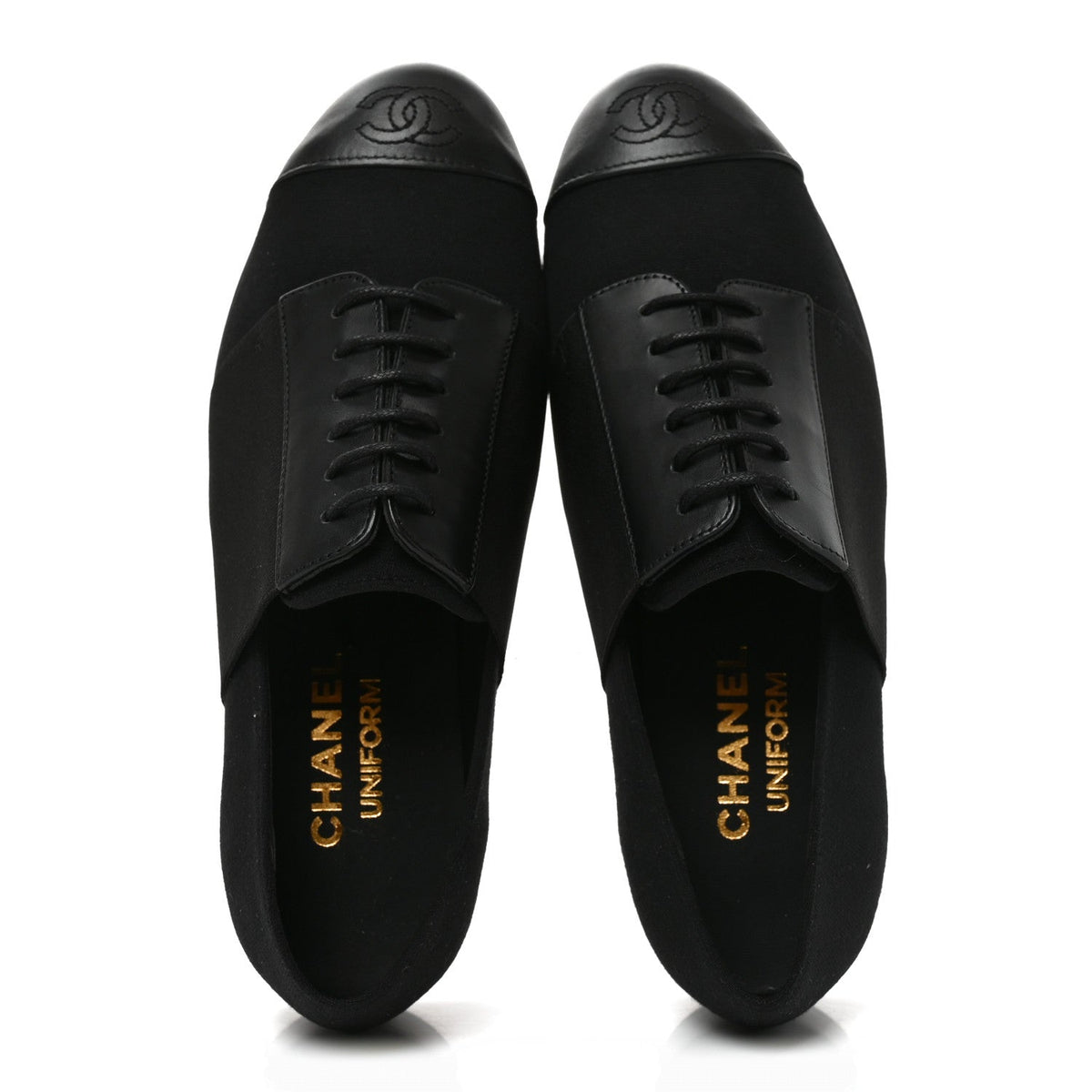 Chanel Calfskin Women's Elastic Lace Up Cap Toe CC Loafers 35.5 Black
