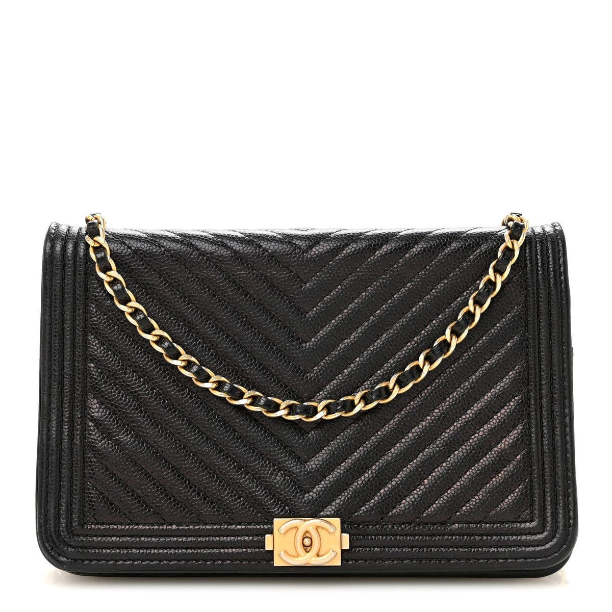 Quilted Caviar Wallet Bag - Black