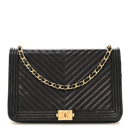 Quilted Caviar Wallet Bag - Black