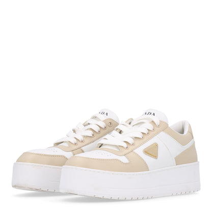 Prada Vitello Rois Triangle Downtown 30mm Women's Sneakers Beige and White