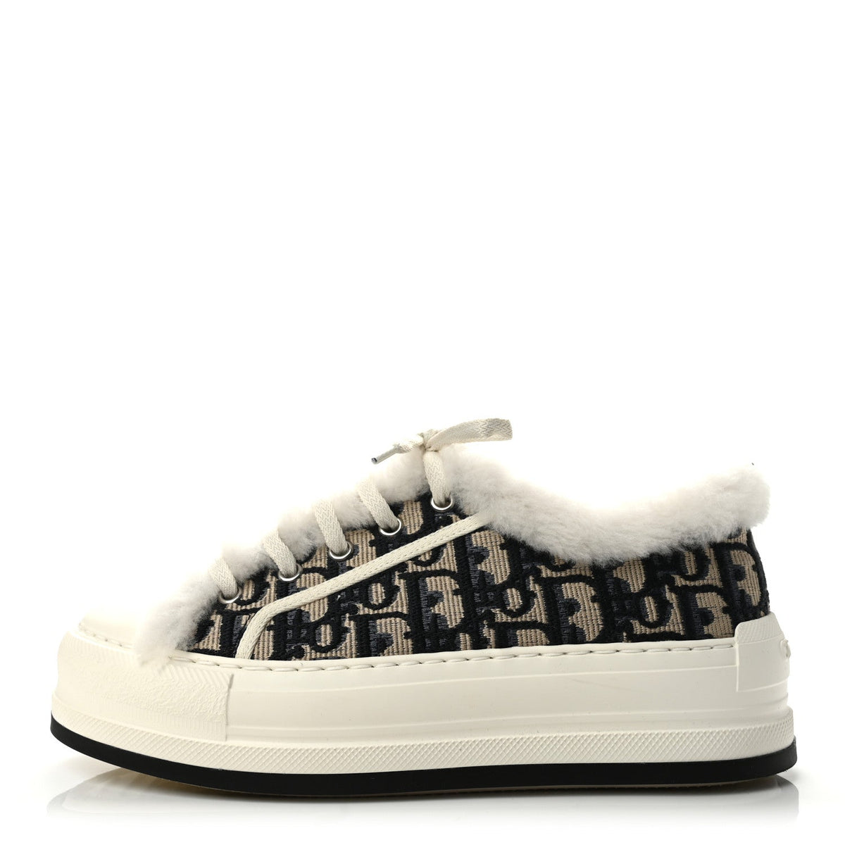 Christian Dior Canvas Shearling Women's Oblique Walk'N'Dior Platform Sneakers 39 Deep Blue