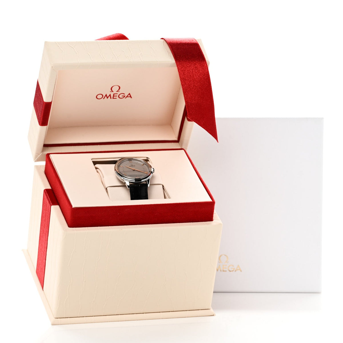 Omega Stainless Steel Alligator 30mm De Ville Prestige Quartz Watch Silver 434.10.30.60.06.001