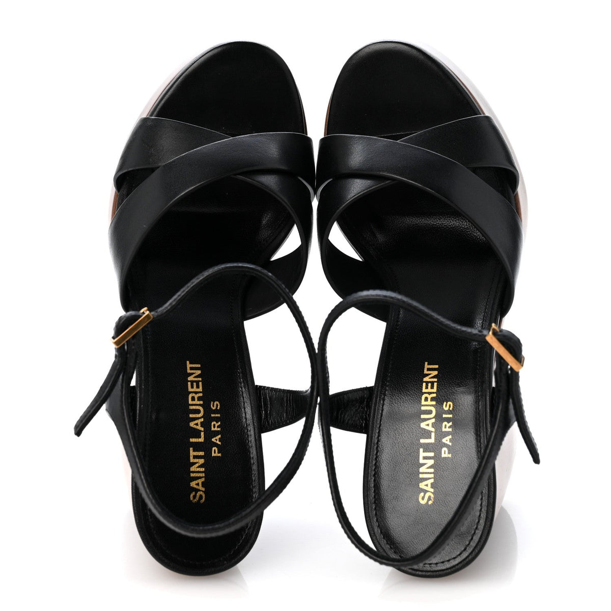 Saint Laurent Calfskin Women's Bianca Platform Sandals 35.5 Black