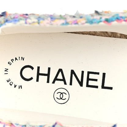 Chanel Cotton Tweed Grosgrain Women's CC Espadrilles 41 Multicolor Black