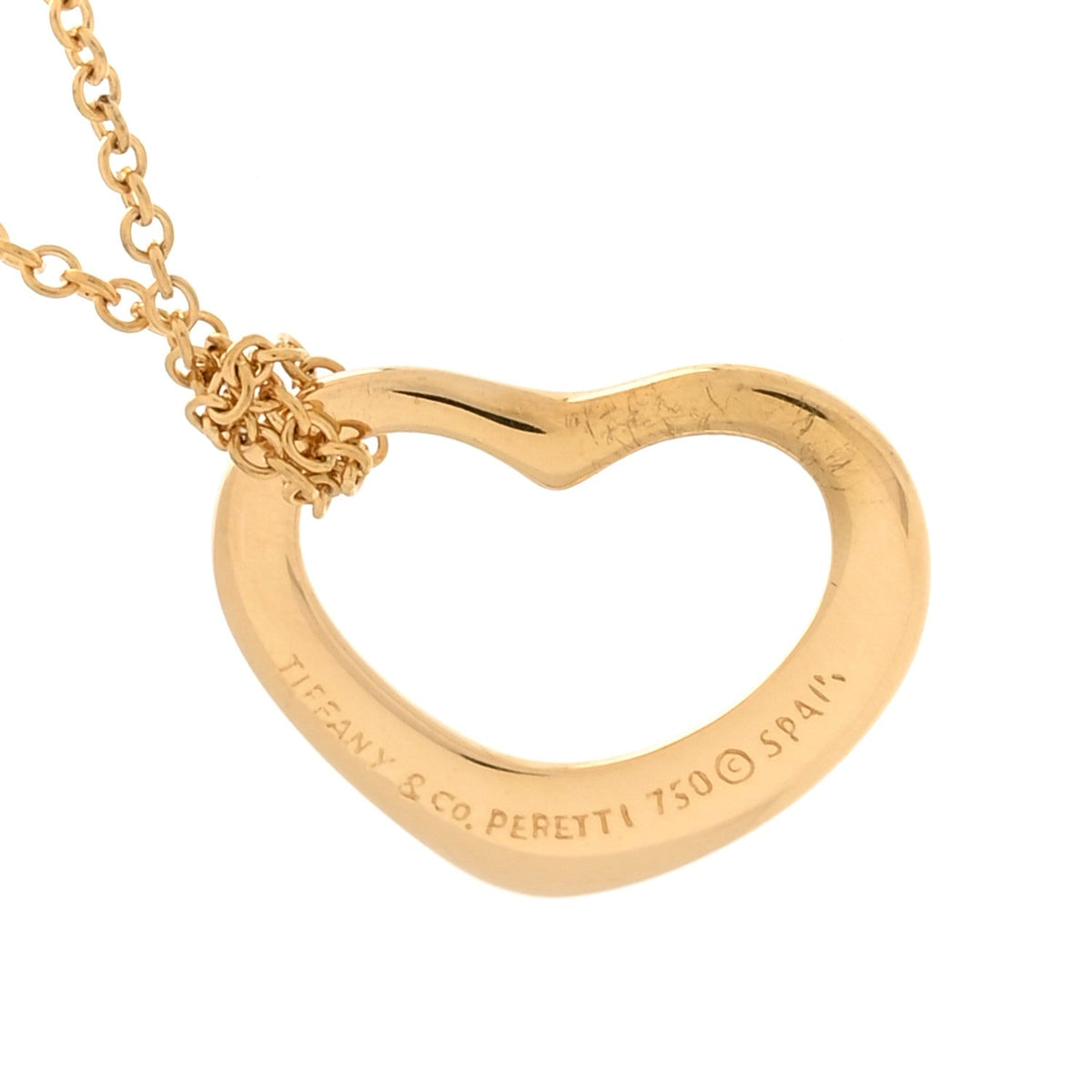 18K Yellow Gold 16mm Elsa Peretti Open Heart Pendant Necklace