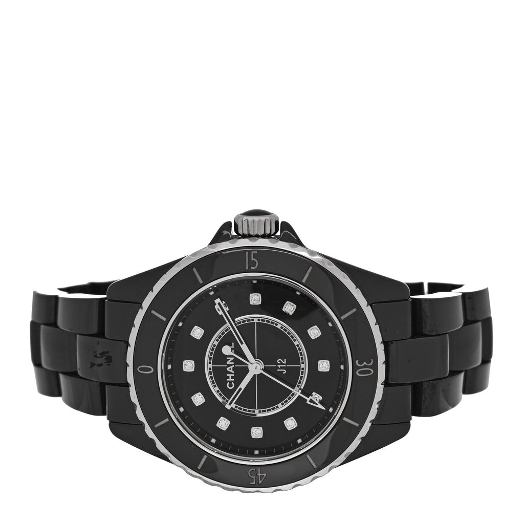 Chanel Stainless Steel Ceramic Diamond 33mm J12 Quartz Watch Black