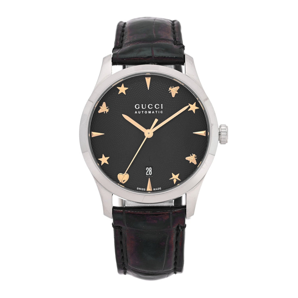 Gucci Stainless Steel Alligator 38mm G-Timeless Charm Watch Black